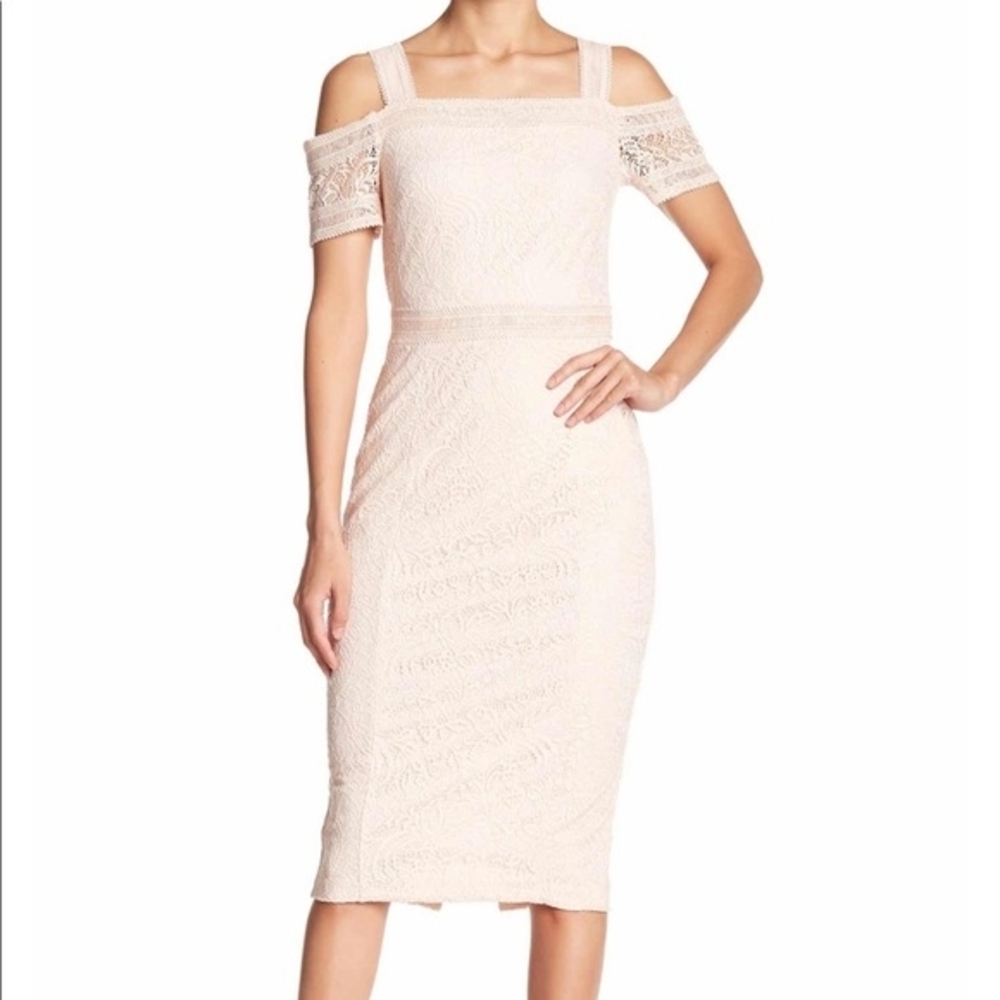 RACHEL Rachel Roy Blush Lace Cold-Shoulder Midi Dress